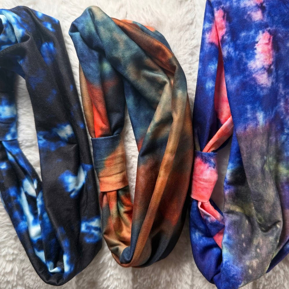 Womens Headbands 3 pack Multicolor Tie Dye Galaxy Boho Yoga Hair Accessories
